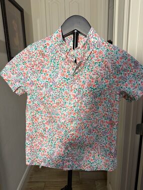 Crewcuts Floral Short-Sleeve Button-Down - White, Coral & Green